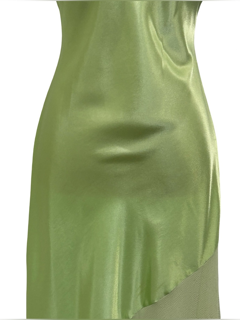 Laundry Shelli Segal Silk Dress S 6 Chartreuse Green Asymmetrical Slip Y2K Fairy - Picture 6 of 10